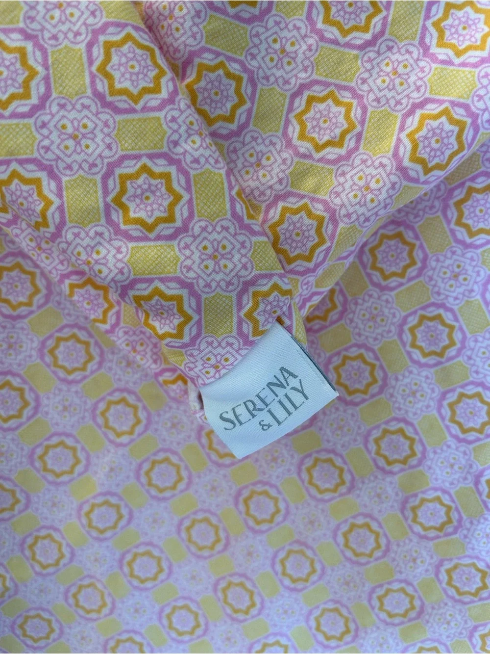 Serena & Lily Pink and Yellow Geometric Cotton Panel Twin Sheet Set & Sham